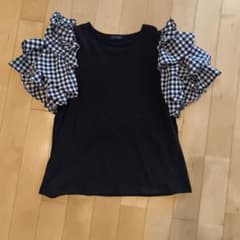 TRUBE 半袖 Tシャツ ギンガムチェック フリル袖 ブラックのサムネイル