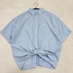 【美品】ポロラルフローレン フロントリボン 半袖シャツ サックスブルー M 美品】ポロラルフローレン フロントリボン 半袖シャツ サックスブルー