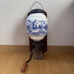 コーヒーミル 手動 アンティーク調 陶器 オランダ風景 レトロ ガラス 