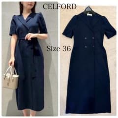 極美品 CELFORD セルフォード トレンチ風ニットタイトワンピース36