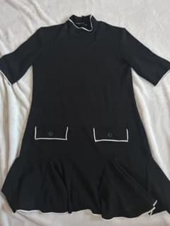 ZARA バイカラー ニットワンピース ブラック Lのサムネイル