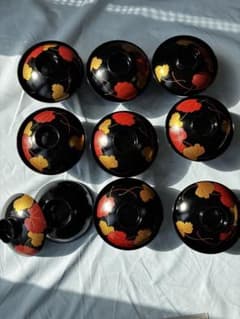 豪華9客セット】吸物椀 蓋付き 漆器 金彩 紅葉 蒔絵 煮物椀 お正月