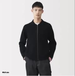 新品未使用 コットンミラノリブ襟付きジップカーディガン ブラック L