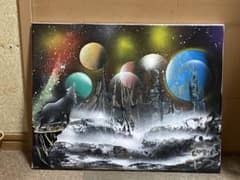 220.スペースシティーに吠えるオオカミ☆スプレーアート/Ｆ６キャンバス メ*3様 220.スペースシティーに吠えるオオカミ☆スプレーアート/F6