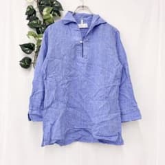 美品✨ エディフィス リネン スキッパー シャツ ブルー 麻 大きめ 高級
