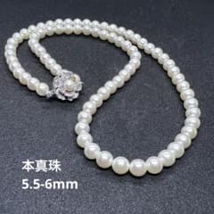 本真珠 パール一連ネックレス 花モチーフクラスプ 5.5-6mm SILVER 