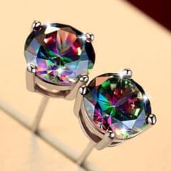【ピアス】 アレキサンドライトカラー　ひと粒ピアス　男女兼用　虹色のサムネイル