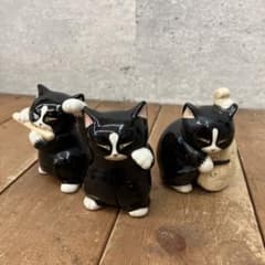 昭和レトロ 陶器製 セブンコーポレーション 黒猫トリオ 楽団 猫の置物