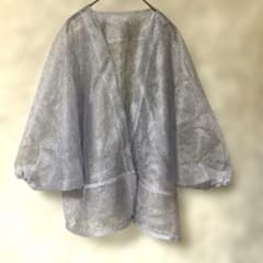 着物割烹着ラメ入り メッシュ 羽織 淡い藤色メタリック糸使用エプロンＦーサイズのサムネイル