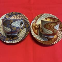 [希少品￼]清水焼 伊藤春晃 春晃窯　金彩桜紅葉三色金七宝紋カップ&ソーサー2客 希少品￼]清水焼 伊藤春晃 春晃窯 金彩桜紅葉三色金七宝紋カップ