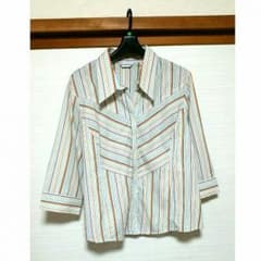 大きいサイズ 5L UVカットストライプブラウスのサムネイル