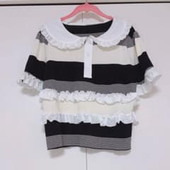 Bibiy. ボーダーフリルポロシャツ Bibiy.風 JAMIE FRILL TOP フリルポロシャツボーダーニット - メルカリ
