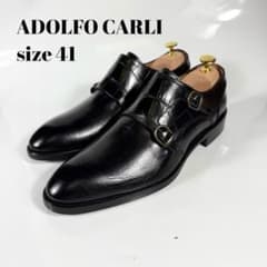 未使用級】アドルフォカーリ ダブルモンクシューズ（41）クロコ型押し 