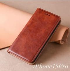 iPhone15Proケース手帳型ブラウン 茶 アイフォン15Pro