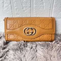美品 GUCCI インターロッキング 長財布 マスタードイエロー シマ