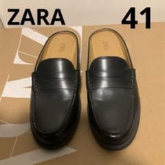 ZARA  ローファーサンダル 黒 フェイクレザー 41 26.5㌢ 未使用のサムネイル