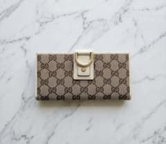 GUCCI グッチ 財布 アビー 141412 ブラウン GGキャンバス レザー レディース 二つ折り 長財布 ゴールド金具【本物保証】 GUCCI（グッチ） 財布 アビー GGキャンバス レザー 141412 二つ折り 長
