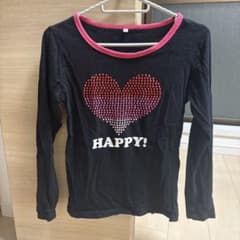 HAPPY! ラインストーン ハート 長袖Tシャツ 150のサムネイル