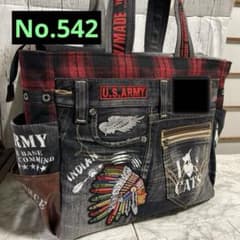 No.542 デニムリメイクバッグ 肩掛けトートバッグ キャット