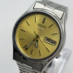 稼働/自動巻き】SEIKO5 17石 ゴールド×シルバー メンズ腕時計 機械式