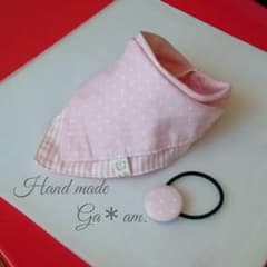 ハンドメイド ハンカチスタイ バンダナスタイ クルミボタンヘアゴム 親子コーデ♪のサムネイル