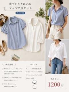 爽やか 半袖シャツ 2点セット ホワイト ブルー Mサイズのサムネイル