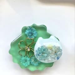 レジン　ヘアゴム シェルと猫ちゃんフェイス　クリアグリーン◡̈♥︎ ※透け感あり レジン ヘアゴム シェルと猫ちゃんフェイス クリアグリーン◡̈