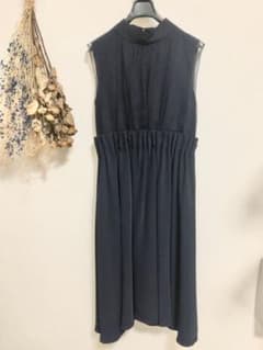 結婚式 ドレス 二次会 ネイビー シフォン ミモレ ノースリーブ ワンピースのサムネイル