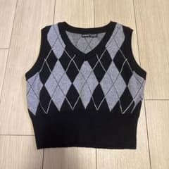 SHEIN アーガイル柄 ニットベスト ブラックのサムネイル