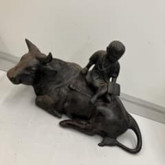 昭和レトロ 高岡銅器 銅製置物 座牛 牛童子 置物 飾り オブジェ