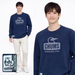 チャムス ブービーバードロゴプリント 長袖カットソー コットン100% ネイビー