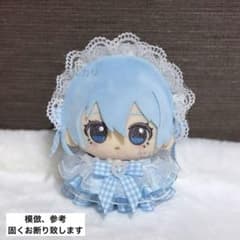 ぬい服 ギンガムチェックフリルドレス ヘッドドレスセット ソーダ