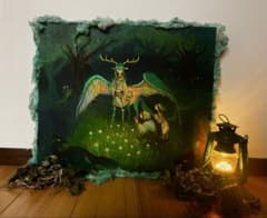 ファンタジーアート 森の神様に助けられた親子　絵画のサムネイル