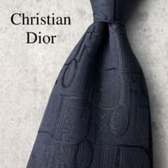 美品 Christian Dior トロッター柄 総ロゴ ネクタイ ネイビー 紺 美品 Christian Dior トロッター柄 総ロゴ ネクタイ ネイビー 紺