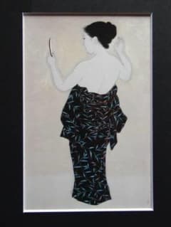中村貞以、【湯浴みして】、希少な額装用画集画、新品高級額 額装付、状態良好 中村貞以、【湯浴みして】、希少な額装用画集画、新品高級額 額装付