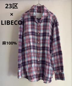23区xLIBECO リネン 麻 100% チェックシャツ 40 L ピンク - メルカリ