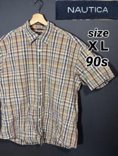 90s NAUTICA ノーティカ チェックシャツ 半袖 ベージュ XLのサムネイル