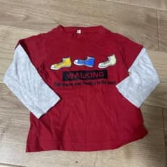 長袖Tシャツ 重ね着風 スニーカー柄 レッド 95のサムネイル