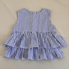 petit main 80 フリルノースリーブブラウスストライプ女の子夏服のサムネイル