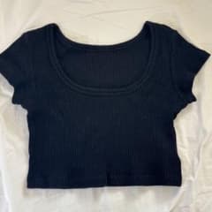 juemi リブ 半袖Tシャツ ブラックのサムネイル