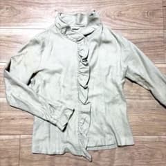 フリル 長袖シャツ ブラウス ベージュ