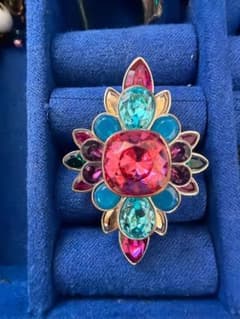 Swarovski マルチカラー クリスタル フラワー リング 【美品】13号 