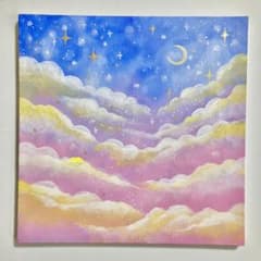 絵画　油絵　原画　一点物　風景　夜空　星　樹　メルヘン　アート　インテリア　SM 絵画 油絵 原画 風景 メルヘン ブルー アート インテリア F4