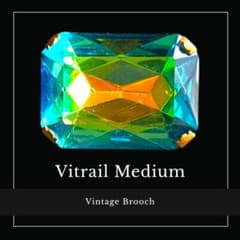 大粒ヴィトレイルガラス☆イギリスヴィンテージ☆シンプルレクタングルブローチ