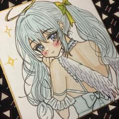 ミ*ト様 手描きイラスト＊白翼の堕天使＊紫の瞳＊原画 コピック 色紙イラスト 手描き アナログ オリジナル 天使ん爛漫 コピック 原画 色紙 美少女