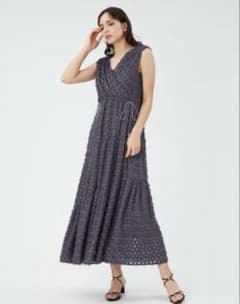 完売品】 FRAY I.Dフリンジジャガードカシュクールワンピース グレー 0