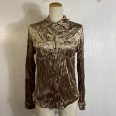 80s ベロア ウエスタンシャツ ブラウン ゴールド ギャル VINTAGE