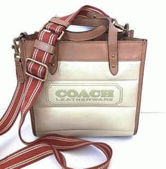 COACH コーチ 2WAY トートバッグ ショルダーバッグ レザー ベージュ系