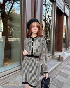 michellMacaron 千鳥柄ニットワンピースのサムネイル