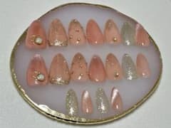 現品販売　ネイルチップ　スナ系　ワンホン　ガラスフレンチ　オーバル　アーモンド
